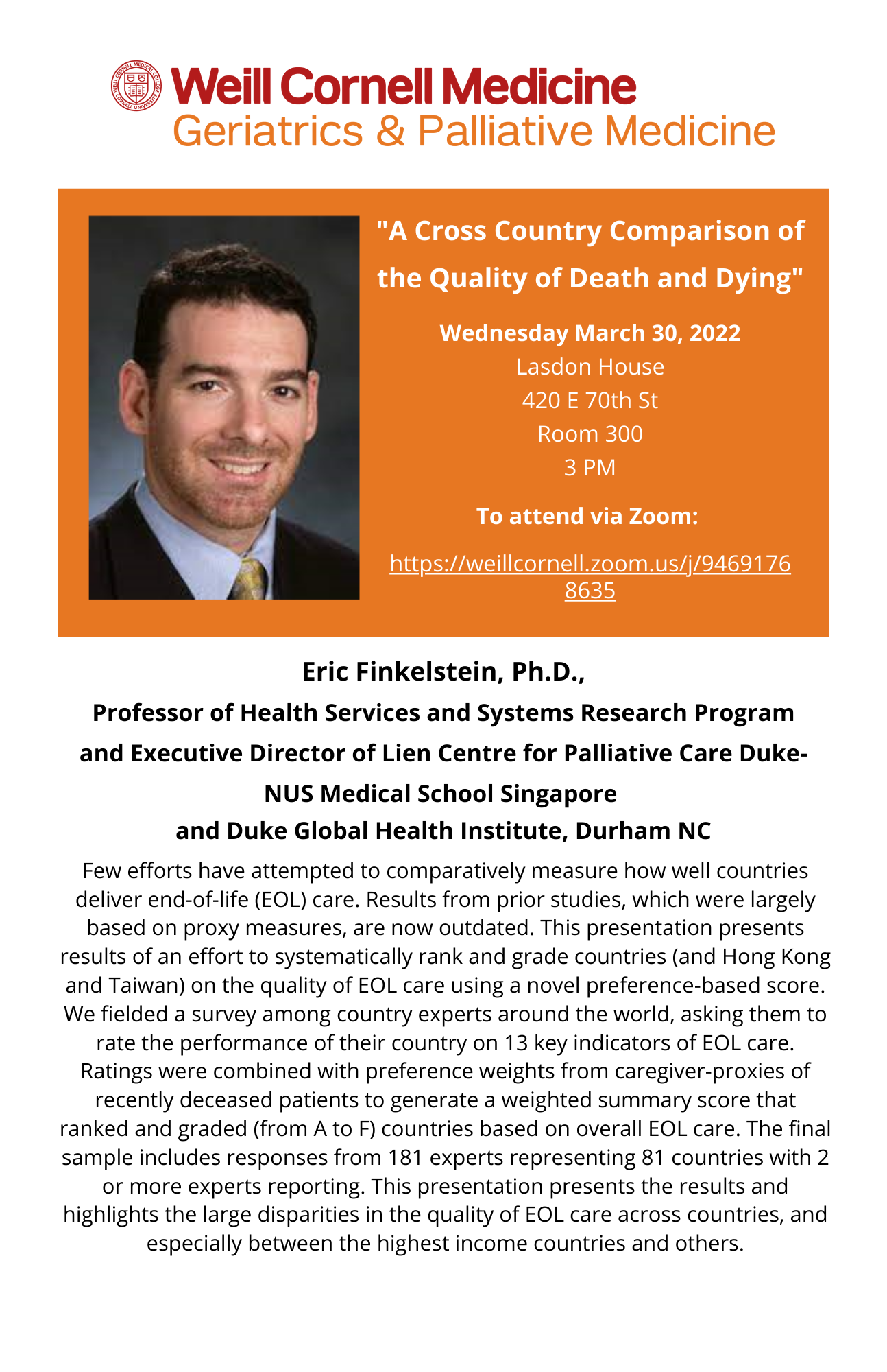 Dr. Finkelstein Talk Flyer